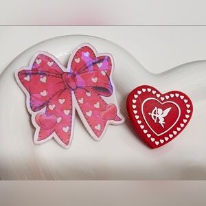 Valentines Day Flatback Focal Bead Bow Holographic Heart Badge Keychain‎ Pen